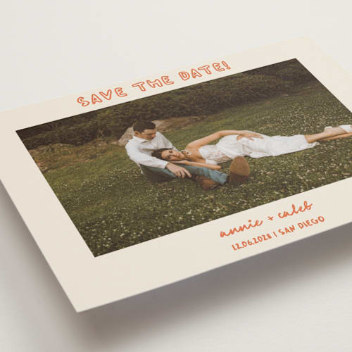 This is a hibiscus save the date postcards with standard by Stephanie Heinrich Godbout called modern outline printing on signature in postcard