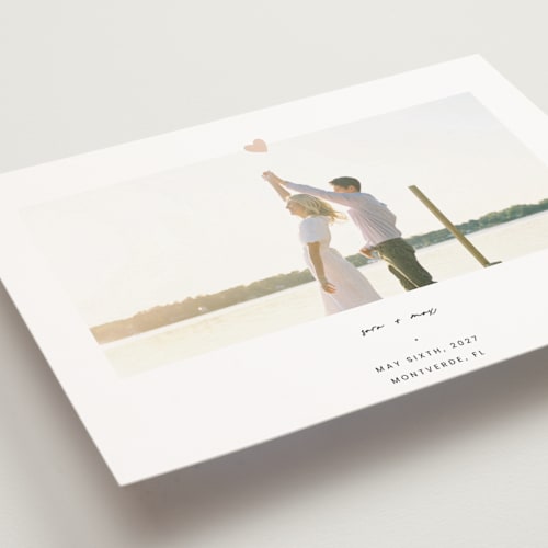This is a camellia save the date postcards with standard by Blustery August called camellia printing on signature in postcard