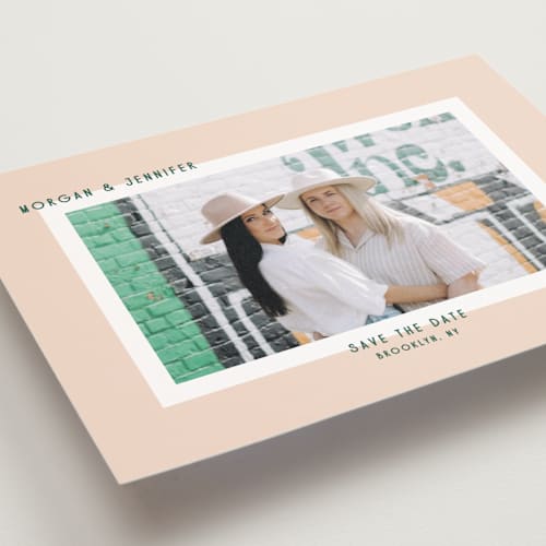 This is a melon save the date postcards with standard by Kelly Watkins called minimal modern printing on signature in postcard