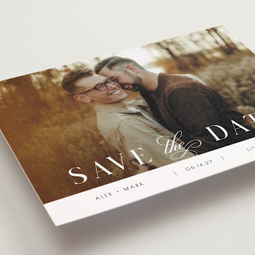 This is a lily save the date postcards with standard by Christy Hy Lee called simple space printing on signature in postcard