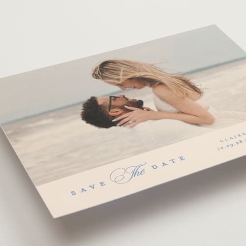 This is a wave save the date postcards with standard by Creo Study called aristocratic printing on signature in postcard
