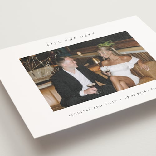 This is a chantilly save the date postcards with standard by Pippa Shaw called espresso printing on signature in postcard