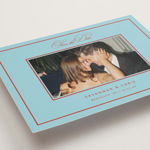 This is a sky save the date postcards with standard by Kelly Watkins called vivid printing on signature in postcard