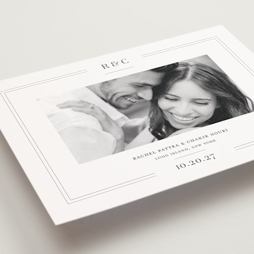 This is a mocha save the date postcards with standard by Meagan Christensen called alcott printing on signature in postcard