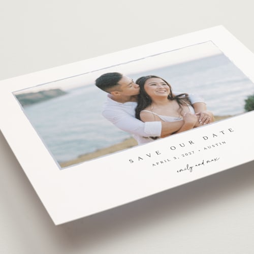 This is a shadow save the date postcards with standard by Kasia Labocki called border printing on signature in postcard