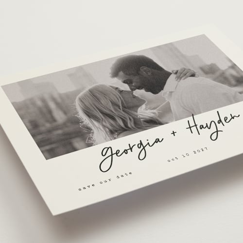 This is a ivory save the date postcards with standard by Susan Brown called nashville printing on signature in postcard