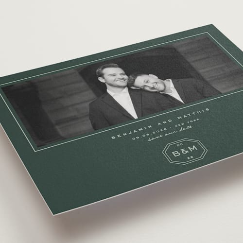 This is a garden save the date postcards with standard by Blustery August called beignet printing on signature in postcard