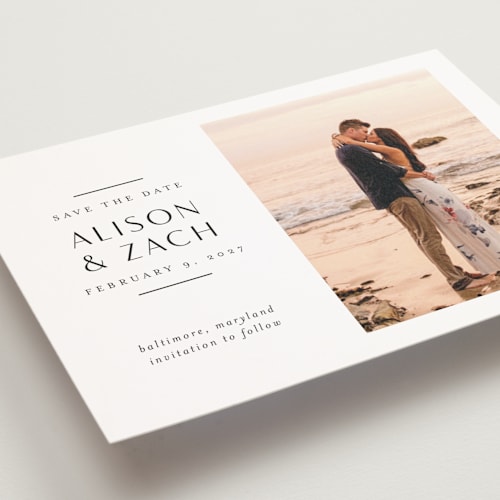 This is a sugar save the date postcards with standard by Jessica Williams called elegant space printing on signature in postcard