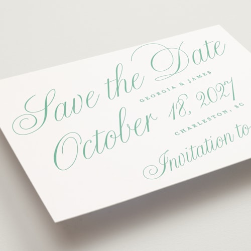 This is a mint julep save the date postcards with standard by Alston Foster called sullivans printing on signature in postcard