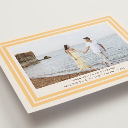 This is a sunflower save the date postcards with standard by Megan Davis called negroni printing on signature in postcard