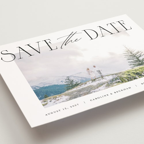 This is a onyx save the date postcards with standard by Pixel and Hank called daydreamer printing on signature in postcard
