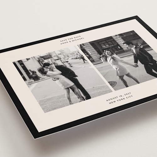 This is a tuxedo save the date postcards with standard by Inkblot Design called borough printing on signature in postcard