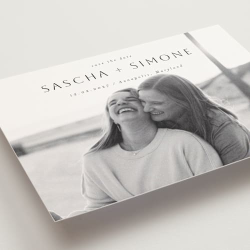 This is a downtown save the date postcards with standard by Ani Somi called happy sailing printing on signature in postcard