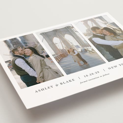 This is a slate save the date postcards with standard by Jula Paper Co. called maybe im amazed printing on signature in postcard