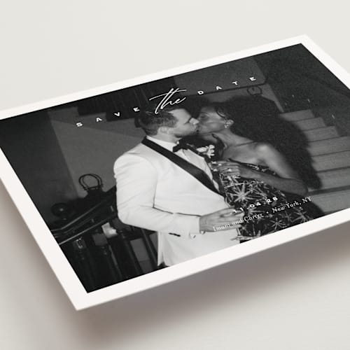 This is a diamond save the date postcards with standard by Eric Clegg called casual elegance printing on signature in postcard