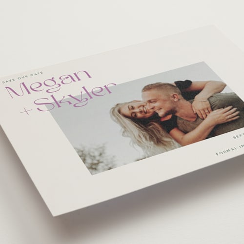 This is a lavender save the date postcards with standard by Cass Loh called modern display printing on signature in postcard