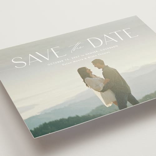 This is a cloud save the date postcards with standard by Kate Ahn called monterosso printing on signature in postcard