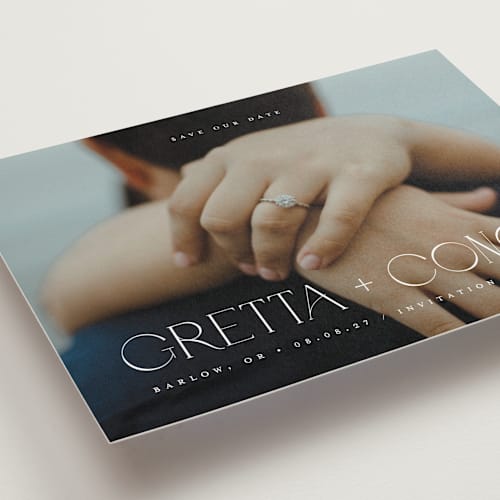 This is a lily save the date postcards with standard by Darryl Don Doctor called diamond printing on signature in postcard