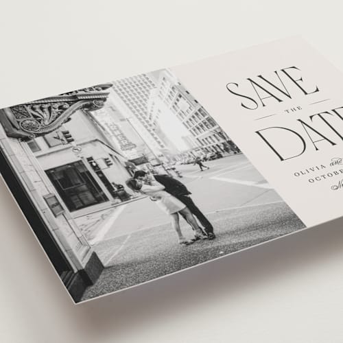 This is a dove save the date postcards with standard by Robert and Stella called pierre printing on signature in postcard