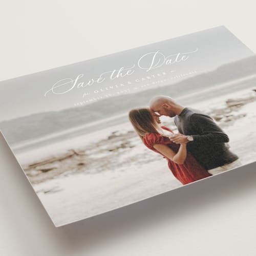 This is a cloud save the date postcards with standard by Ashlee Townsend called enchanted love printing on signature in postcard