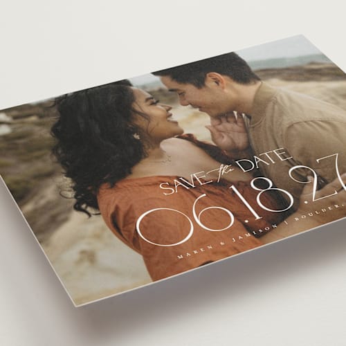 This is a opal save the date postcards with standard by Robert and Stella called brookefield printing on signature in postcard