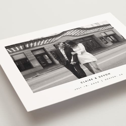 This is a silk save the date postcards with standard by Kelly Schmidt called framed minimalist printing on signature in postcard