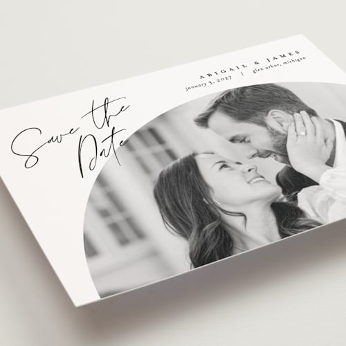 This is a snow save the date postcards with standard by Pixel and Hank called capture printing on signature in postcard
