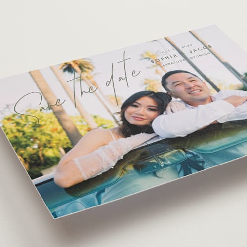 This is a olive you more save the date postcards with standard by Design Lotus called true north printing on signature in postcard