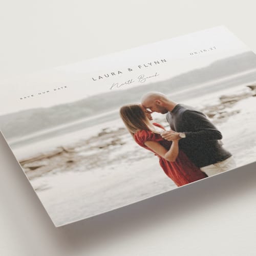 This is a stone save the date postcards with standard by chocomocacino called manchego printing on signature in postcard