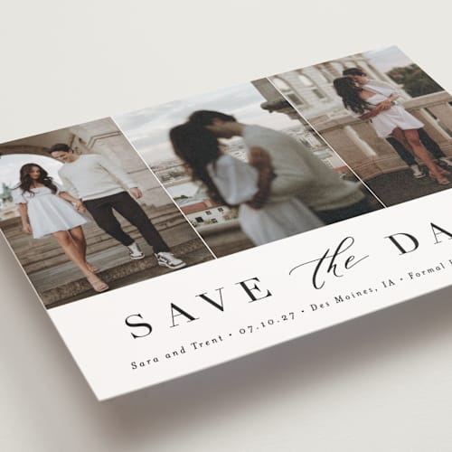 This is a eclipse save the date postcards with standard by Andrea Cernin called minimal elegance printing on signature in postcard