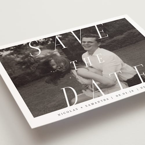 This is a ink save the date postcards with standard by Olivia Raufman called felicity printing on signature in postcard