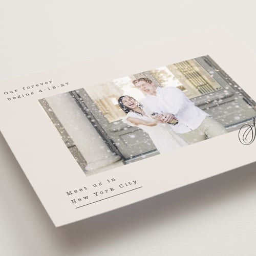 This is a latte save the date postcards with standard by Kristie Kern called our forever printing on signature in postcard