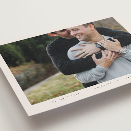This is a caviar save the date postcards with standard by Kristie Kern called oliver printing on signature in postcard