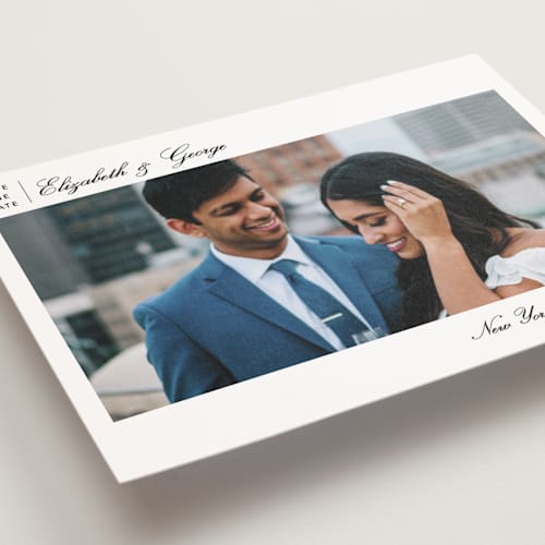 This is a ink save the date postcards with standard by Megan Davis called atelier printing on signature in postcard