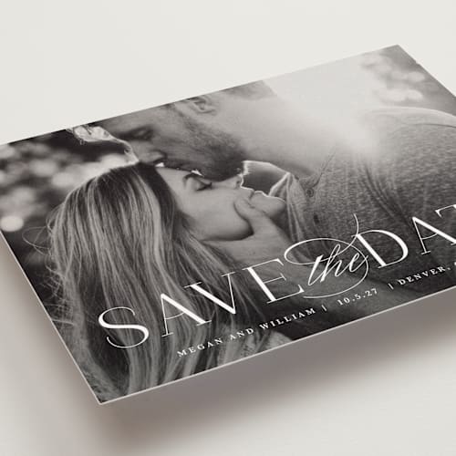 This is a cotton save the date postcards with standard by Lauren Chism called ultimate printing on signature in postcard