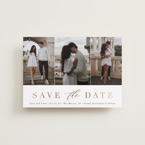 This is a eclipse petite save the dates with foil pressed by Andrea Cernin called minimal elegance printing on recycled smooth signature in petite