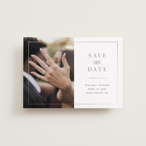 This is a cloud petite save the dates with foil pressed by Christie Garcia called classico printing on recycled smooth signature in petite