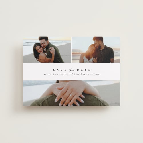 This is a frosting petite save the dates with standard by Brianne Larsen called simple date printing on recycled smooth signature in petite