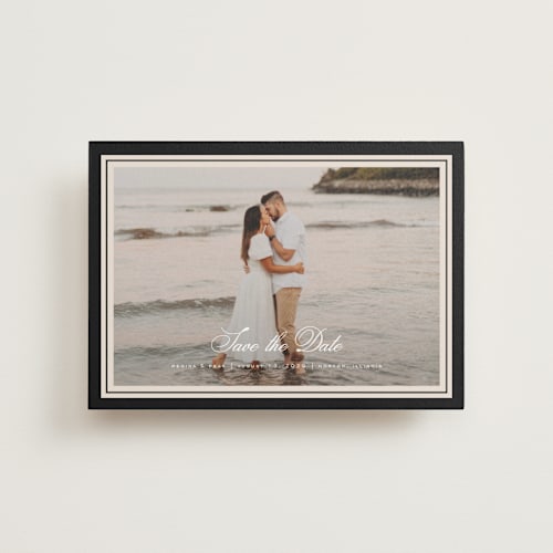 This is a raven petite save the dates with standard by chocomocacino called krytharaki printing on recycled smooth signature in petite