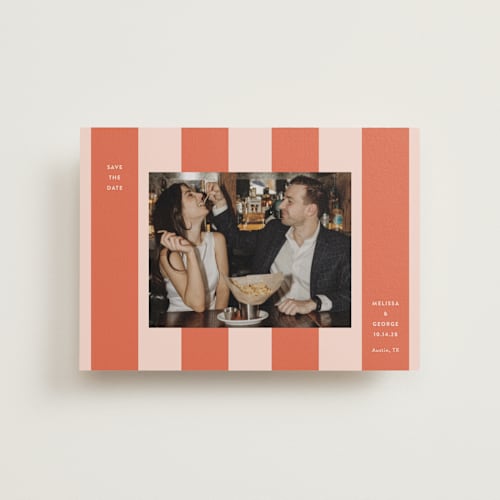 This is a grapefruit petite save the dates with standard by Megan Davis called aperitivo printing on recycled smooth signature in petite