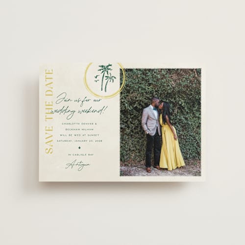This is a island citrus petite save the dates with standard by Pixel and Hank called coastal drift printing on recycled smooth signature in petite