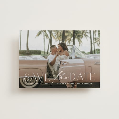 This is a snow petite save the dates with standard by Yaling Hou Suzuki called a fun ride printing on recycled smooth signature in petite