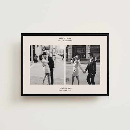 This is a tuxedo petite save the dates with standard by Inkblot Design called borough printing on recycled smooth signature in petite