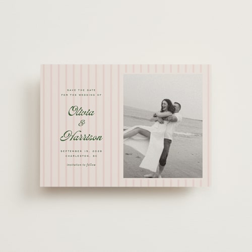 This is a blush petite save the dates with standard by Ellen Schlegelmilch called harrison printing on recycled smooth signature in petite