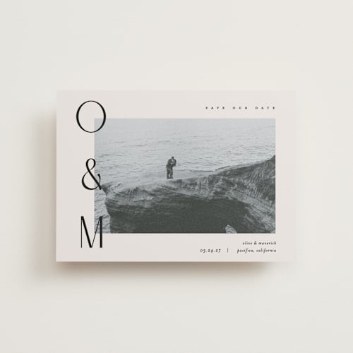 This is a santa fe petite save the dates with standard by Pixel and Hank called initial printing on recycled smooth signature in petite