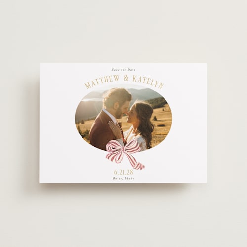 This is a rose petite save the dates with standard by Itsy Belle Studio called ruban en fleur printing on recycled smooth signature in petite
