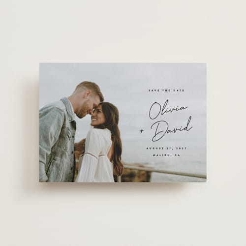 This is a noir petite save the dates with standard by JoAnn Jinks called signed printing on recycled smooth signature in petite