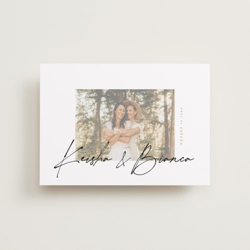 This is a noir petite save the dates with standard by Phrosné Barwood called so cool printing on recycled smooth signature in petite