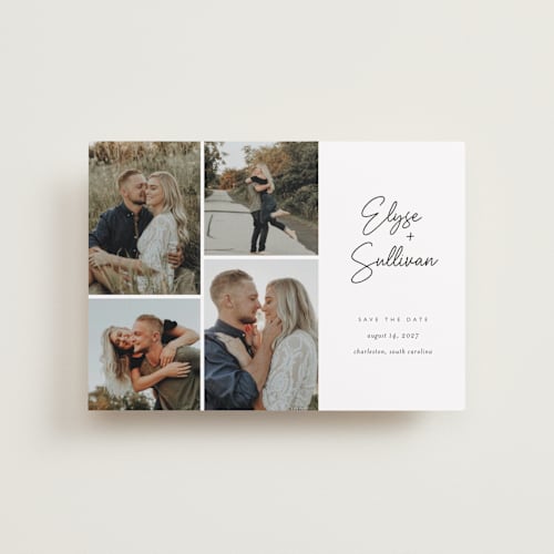 This is a sugar petite save the dates with standard by Jessica Williams called bookmarked printing on recycled smooth signature in petite