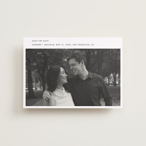This is a fog petite save the dates with standard by Sumak Studio called simple printing on recycled smooth signature in petite